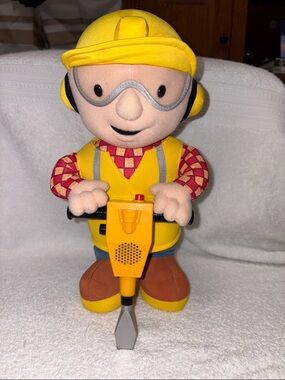 Hasbro Bob the Builder Yellow Construction Worker Plush with Jackhammer works